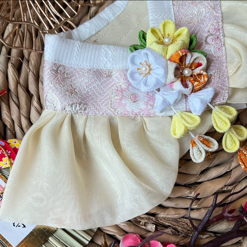 GDC0767 金線韓服紗紗圍巾(粉紅配淺黃紗)