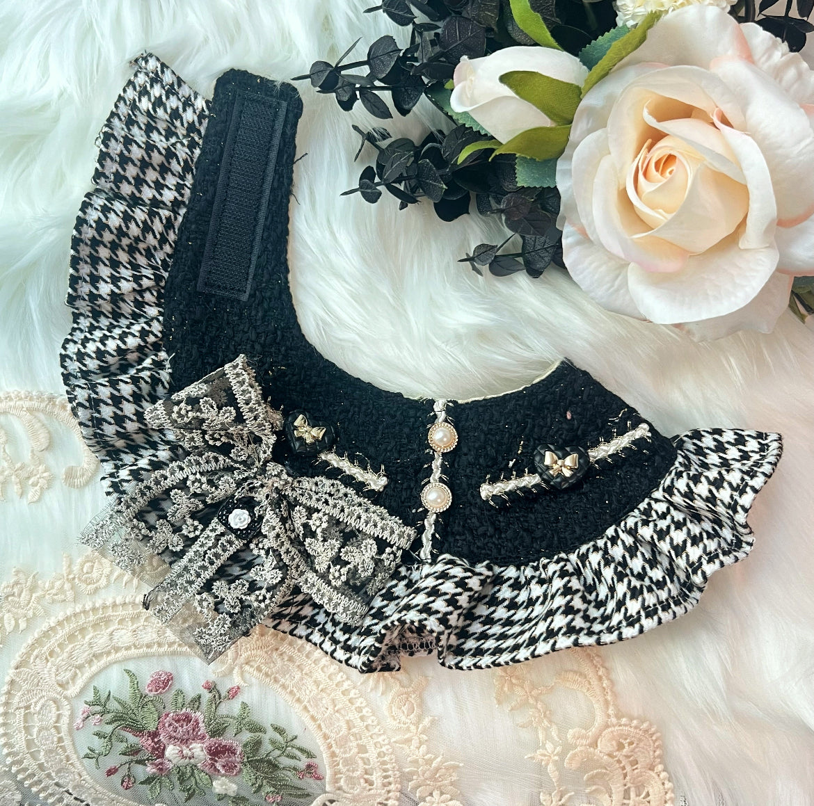 GDC0933 優雅千鳥格小香風圍巾(黑色)