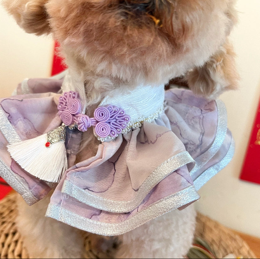 GDC0758 水墨中式披紗(紫配白銀邊)