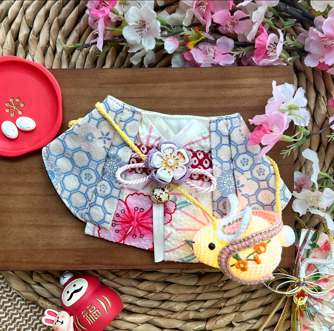 Japan Elegant Kimono with Cherry Blossom Scaft 日本優雅縐布紫櫻花圍巾