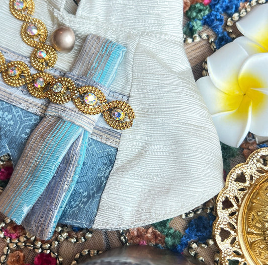 Kun Luo Men's Thai Scarf (Light Gold+Aqua Blue) product image 2 | GutsDogCom