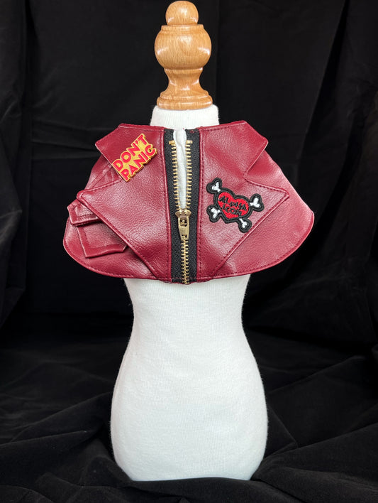 Burgundy Rocker Leather Jacket Pet Scarf product image 2 | GutsDogCom
