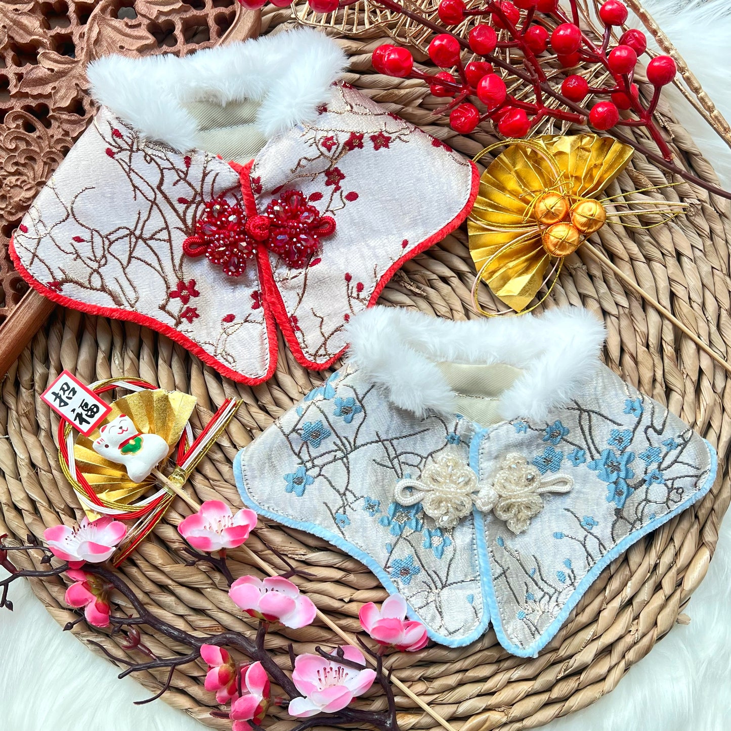 Sky Blue Plum Blossom Qipao 中式天藍色梅花披肩