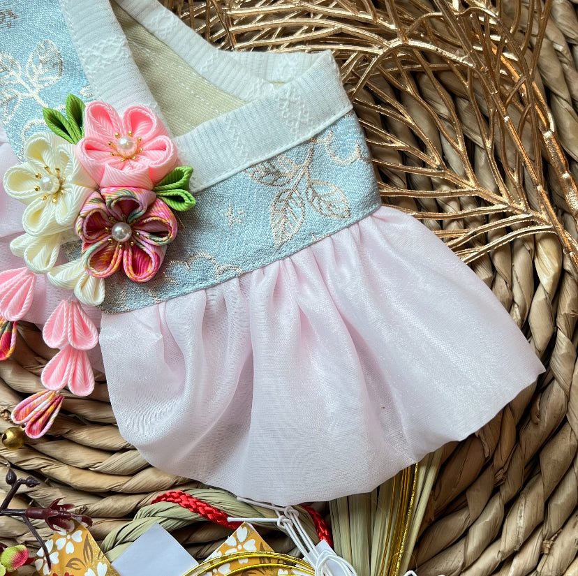 GDC0768 金線韓服紗紗圍巾(淺藍配淺粉紅紗)