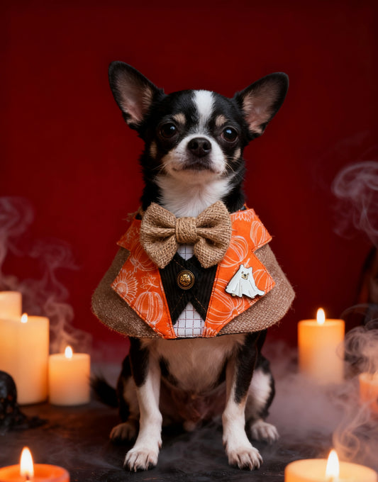 Autumn Pumpkin Suit Pet Scarf with Gold Thread