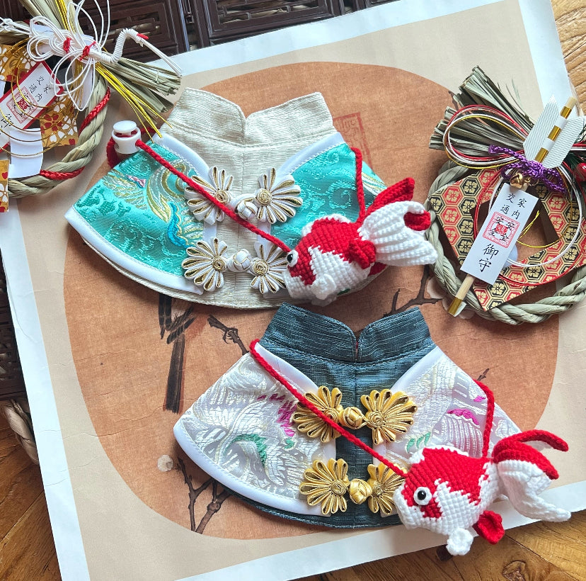 GDC0692 雲中鶴唐裝圍巾(湖綠配淺金色)