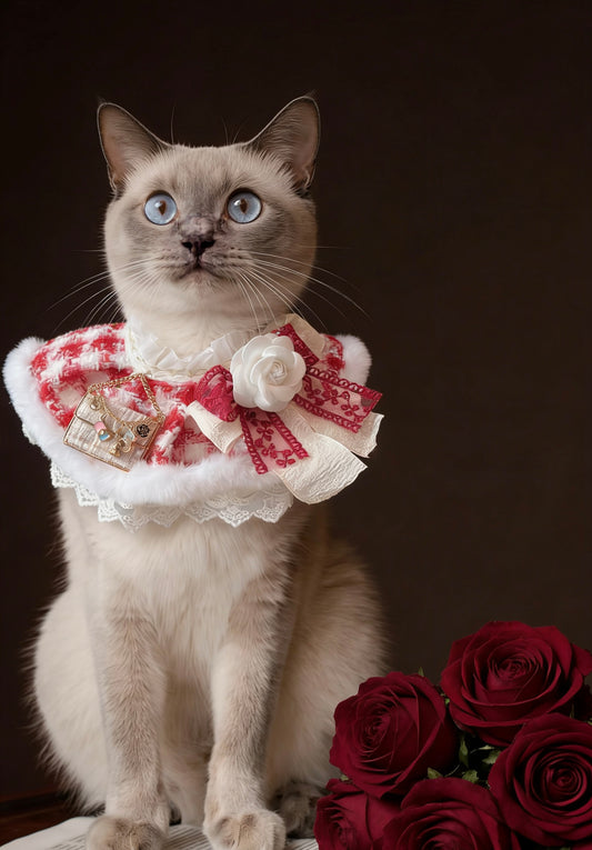 Burgundy Camellia Tweed Pet Scarf product image 2 | GutsDogCom