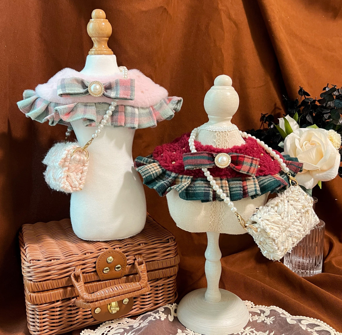 Lady Red and Green Checked Fuzzy Cape 貴婦酒紅毛披肩圍巾(綠格)