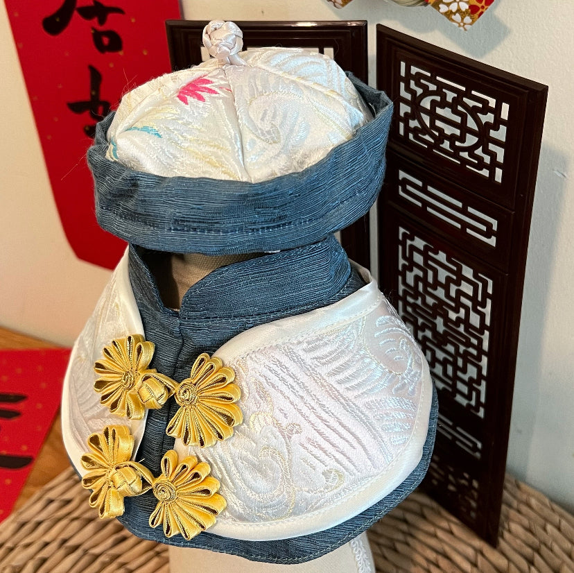 GDC0761 雲中鶴唐裝帽(杏金配深藍色)