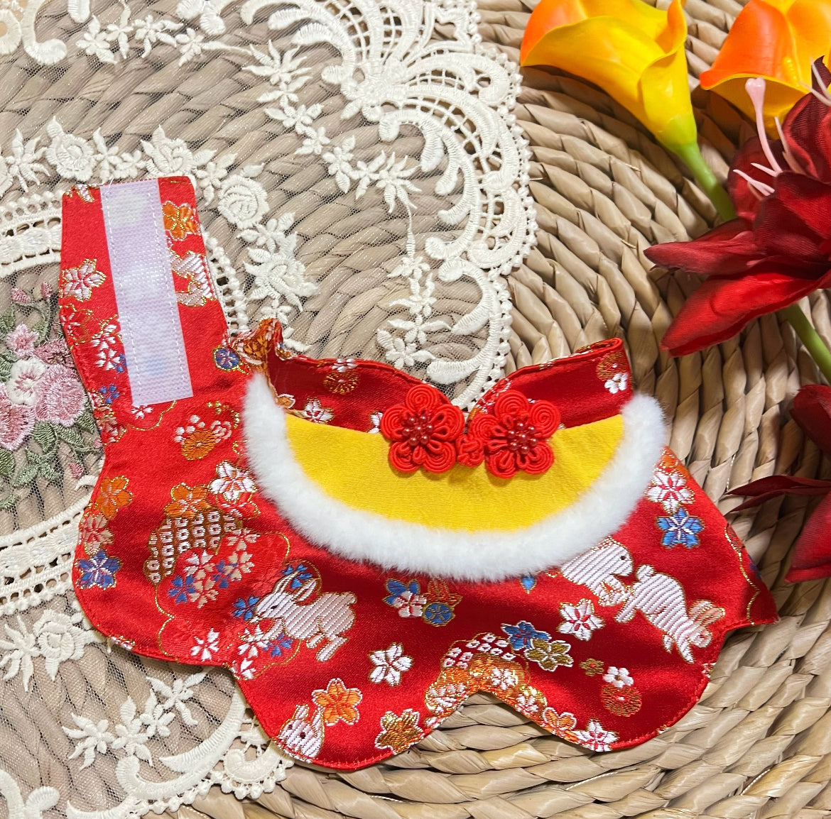 KAI0539 唐裝毛毛領女款圍巾 (紅色)