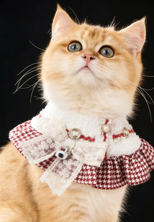 GDC0934 優雅千鳥格小香風圍巾(酒紅色)