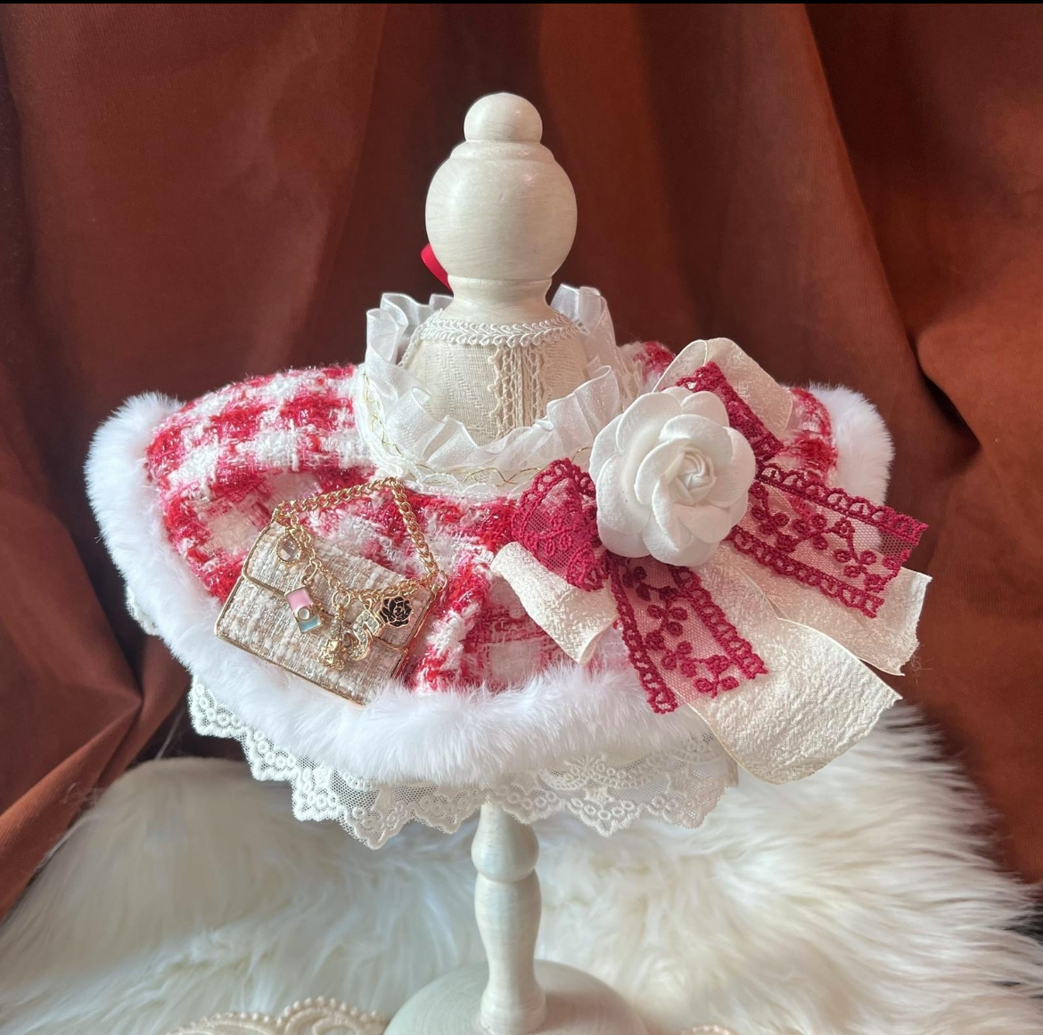GDC0943 山茶花高貴小香風圍巾(酒紅色)