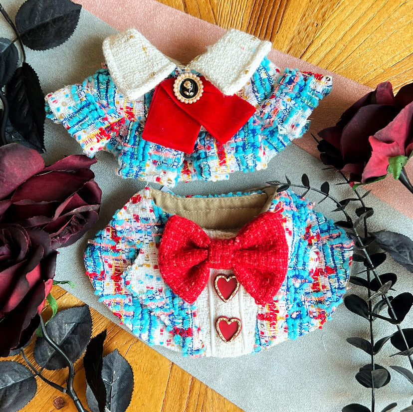 GDC0499 藍紅粗毛編織女裝圍巾