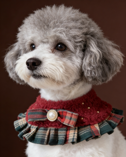 Lady Red and Green Checked Fuzzy Cape 貴婦酒紅毛披肩圍巾（綠格）