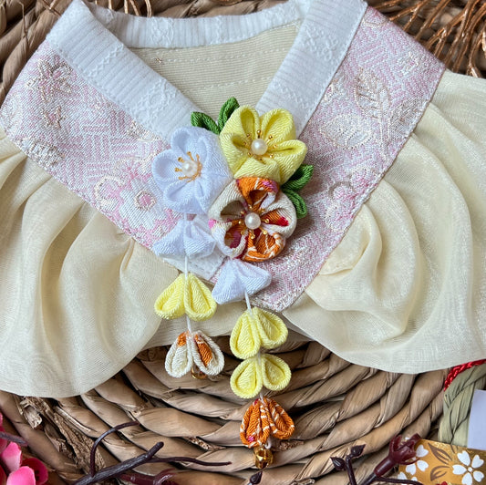 Golden Thread Hanbok Tulle Pet Scarf - Pink Yellow product image 2 | GutsDogCom