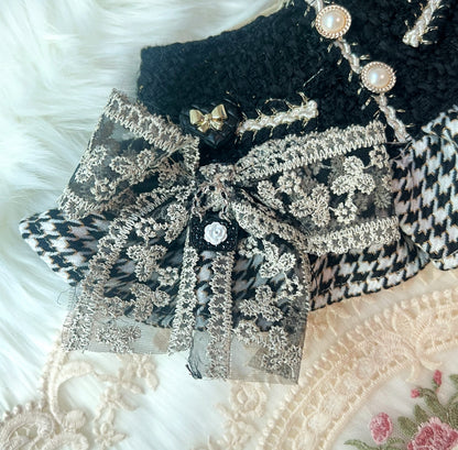 GDC0933 優雅千鳥格小香風圍巾（黑色）