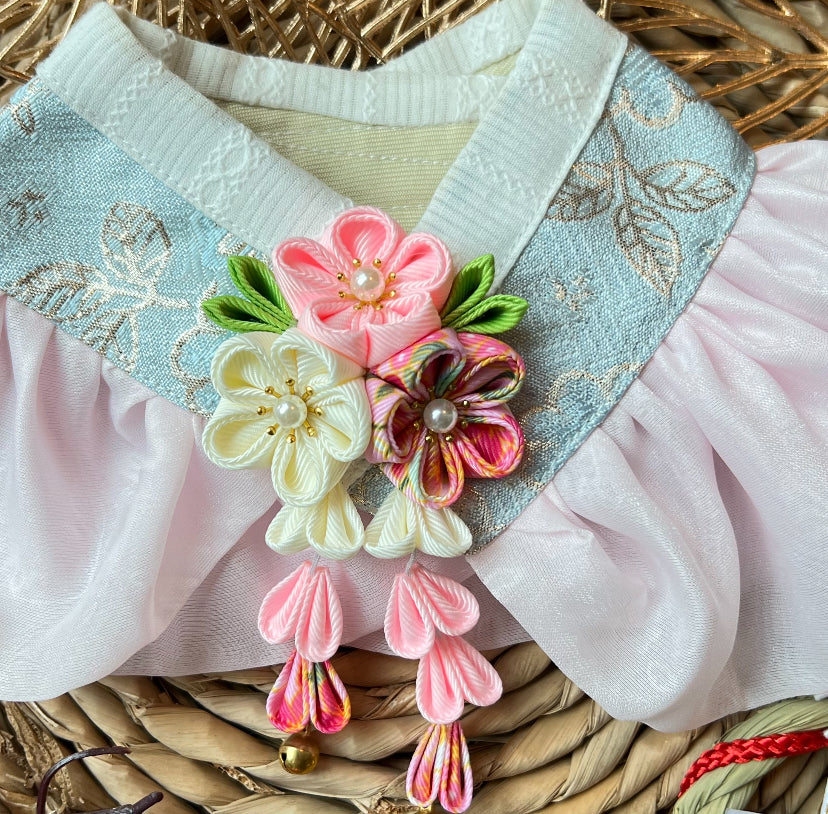 GDC0768 金線韓服紗紗圍巾（淺藍配淺粉紅紗）