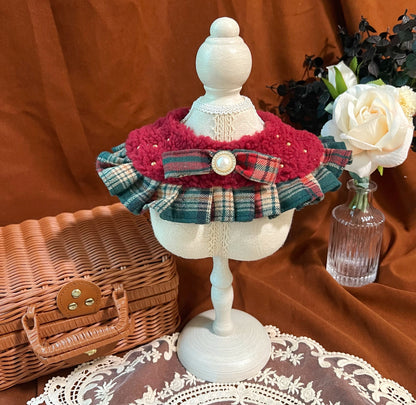 Lady Red and Green Checked Fuzzy Cape 貴婦酒紅毛披肩圍巾（綠格）