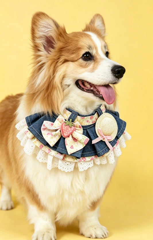 Summer Berry Lace Scarf with Pink Strawberry and Yellow Floral Fabric product image | GutsDogCom