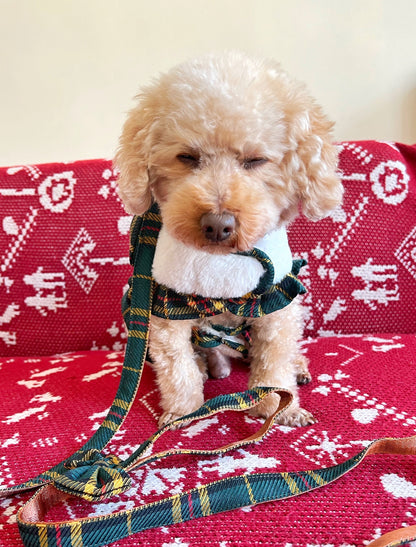 GDC0507 復古格胸背帶（白毛毛）不連拖繩