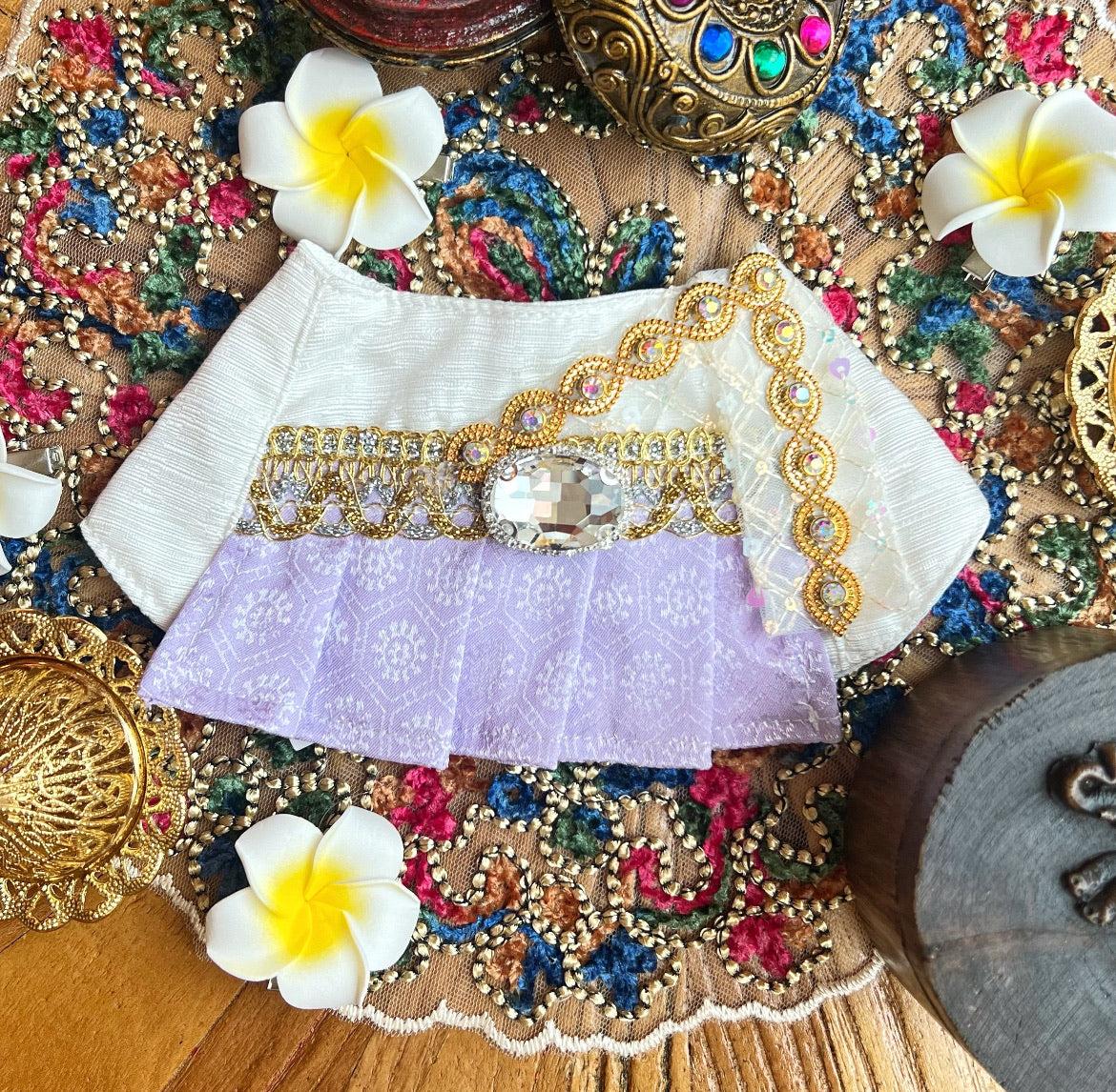 Kun Shi Women's Thai Scarf (Pink + Gold & Purple) Kun Shi女泰服圍巾  (粉紅+金紫)