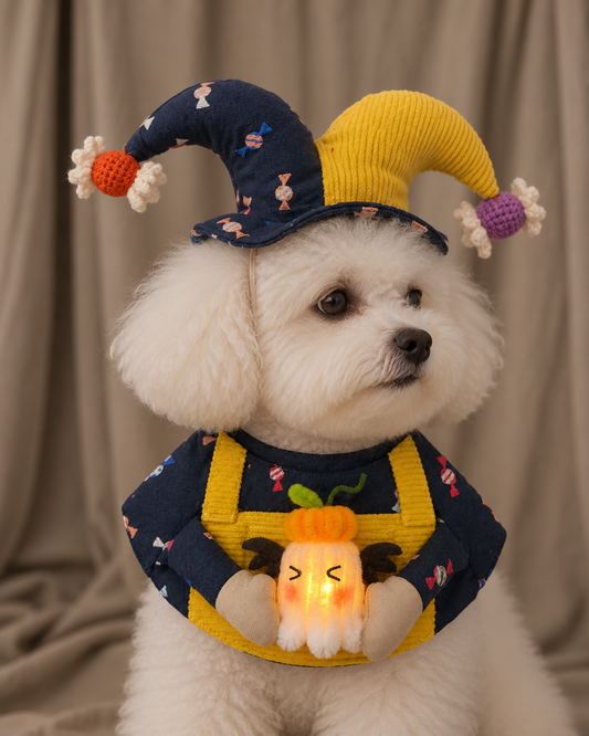 Candy Clown Pet Scarf with Ghost - Black Yellow