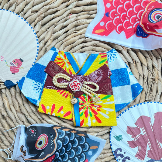 Fireworks festival yukata with Mizuhiki scarf 夏日祭煙花大會浴衣配水引結圍巾