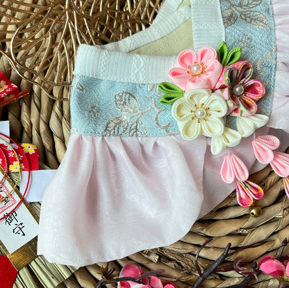 GDC0768 金線韓服紗紗圍巾（淺藍配淺粉紅紗）