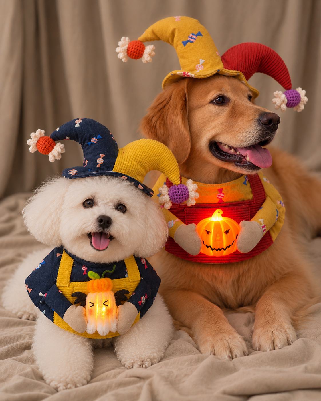 Candy Clown Pet Scarf with Pumpkin - Turmeric Brick Red
