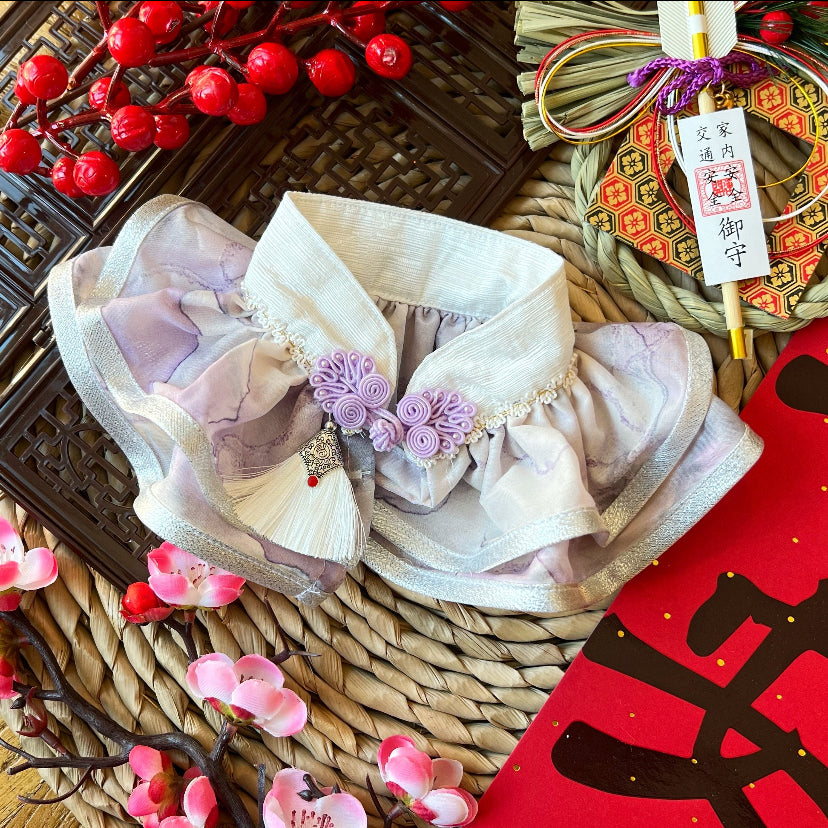 GDC0758 水墨中式披紗（紫配白銀邊）