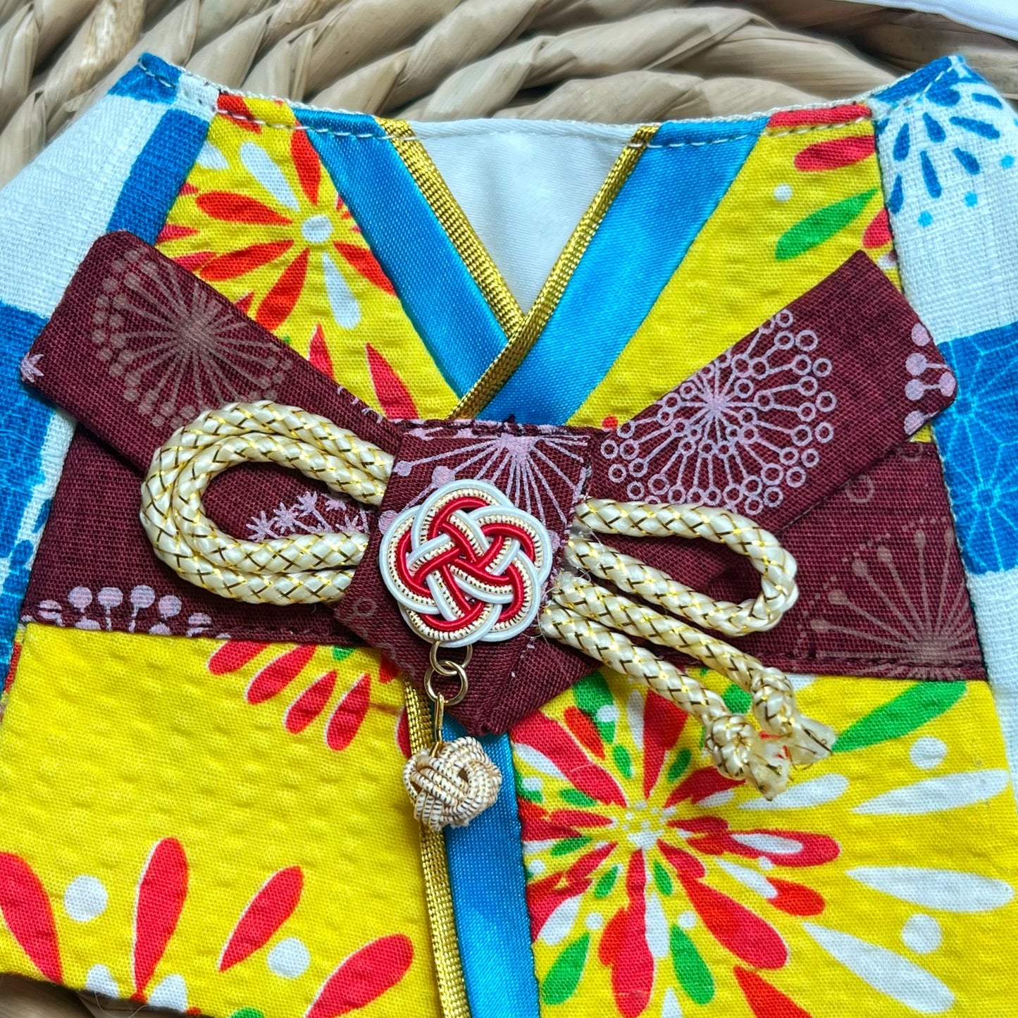 Fireworks festival yukata with Mizuhiki scarf 夏日祭煙花大會浴衣配水引結圍巾