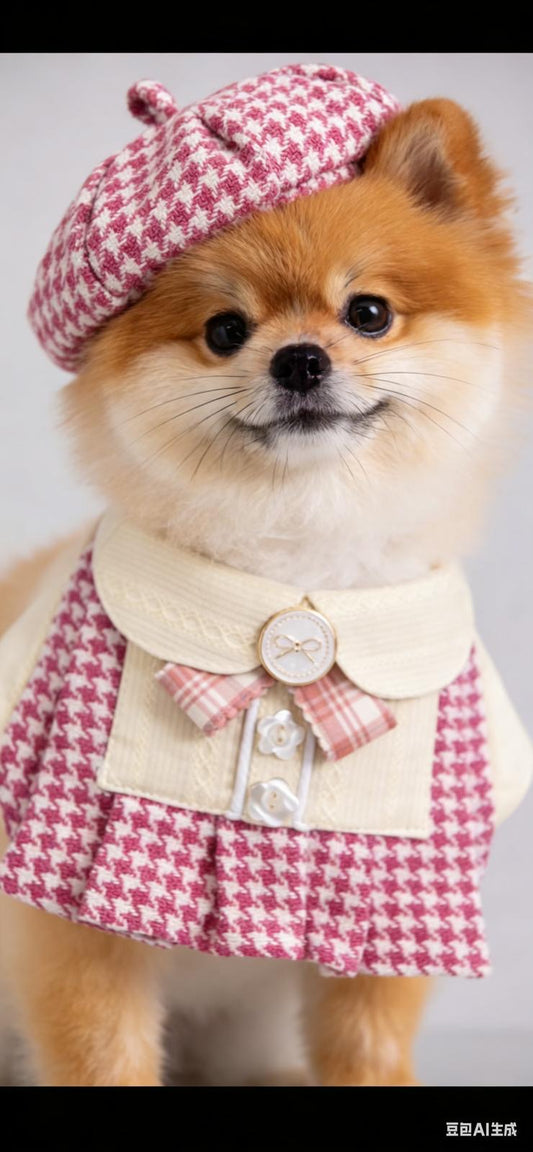 Houndstooth Pleated Skirt Scarf (Pink)