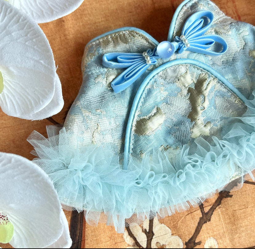 Chinese Light Yarn Bubble Cheongsam Scarf (Blue) 中式輕紗泡泡旗袍圍巾（藍色）