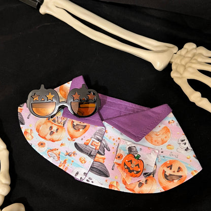 Sparkly Halloween Pumpkin Pet Scarf with Black Pumpkin Glasses