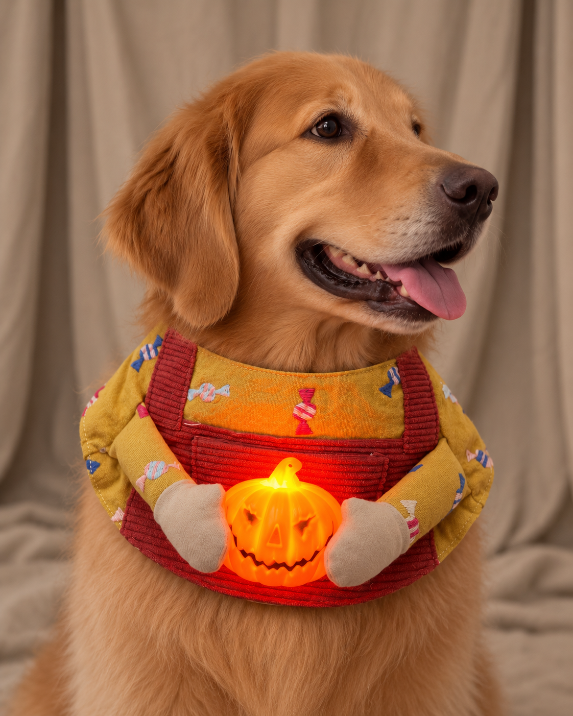 Candy Clown Pet Scarf with Pumpkin - Turmeric Brick Red