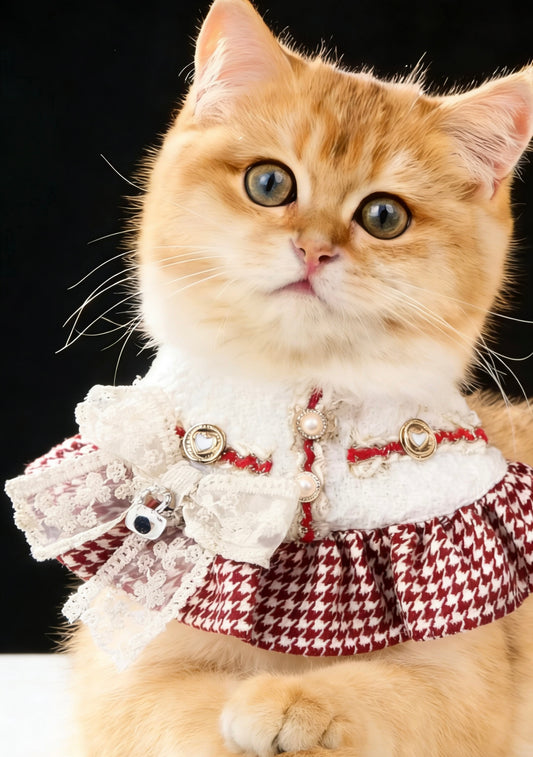 GDC0934 優雅千鳥格小香風圍巾（酒紅色）