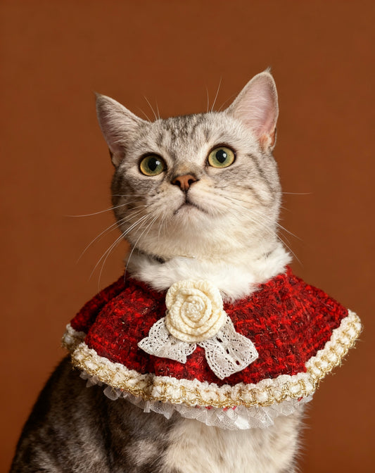 Elegant Lady with White Camellia(Burgundy) 貴婦小香風毛毛圍巾（酒紅色）