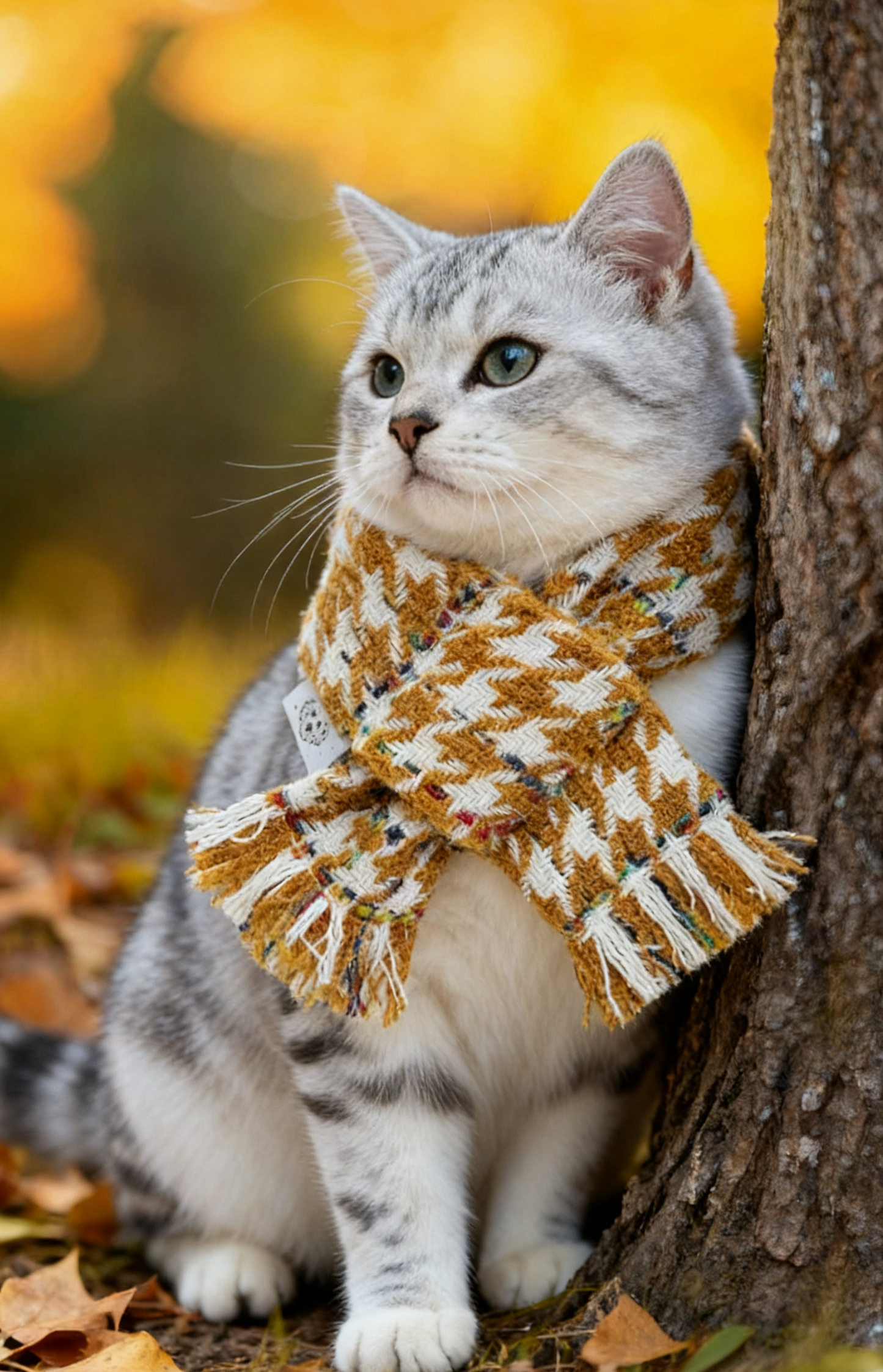 Ginger Yellow Houndstooth Scarf 薑黃色千鳥格頸巾