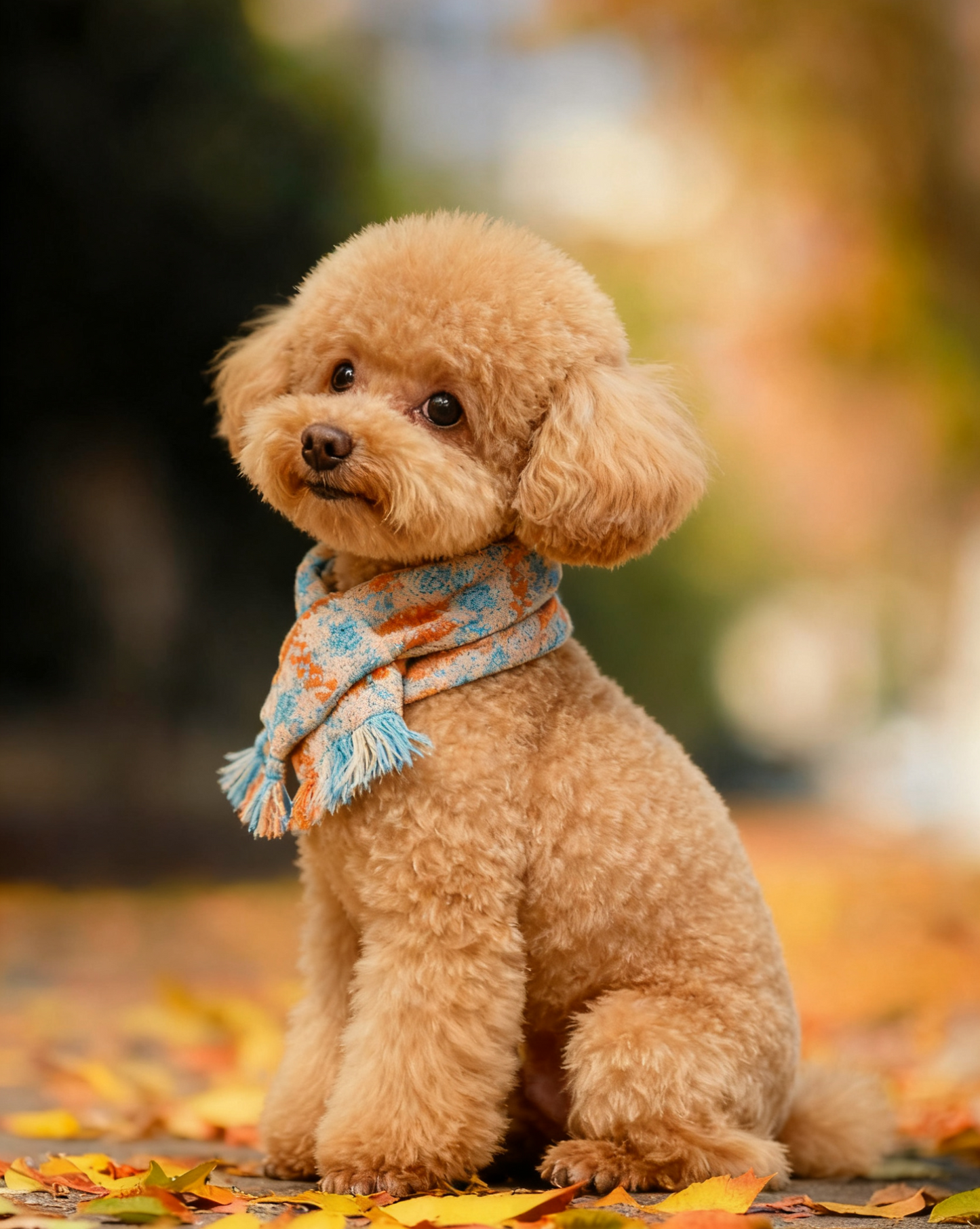 Sky Blue and Orange Houndstooth Scarf 撞色天藍拼橙千鳥格頸巾