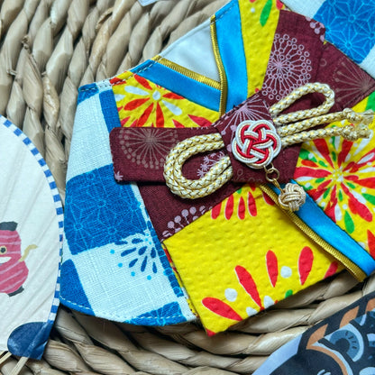 Fireworks festival yukata with Mizuhiki scarf 夏日祭煙花大會浴衣配水引結圍巾