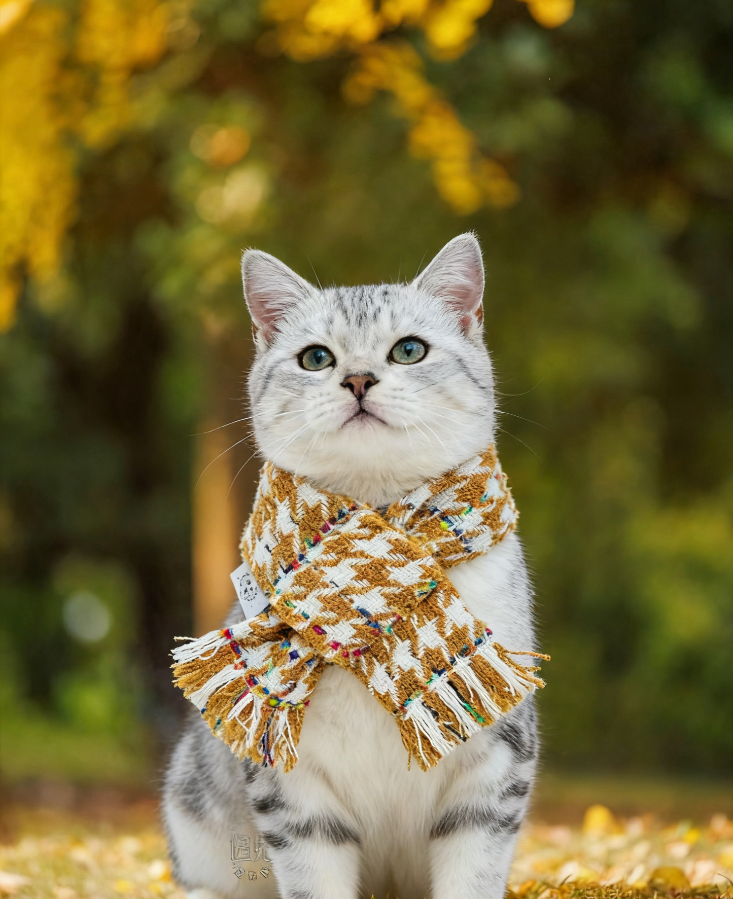 Ginger Yellow Houndstooth Scarf 薑黃色千鳥格頸巾