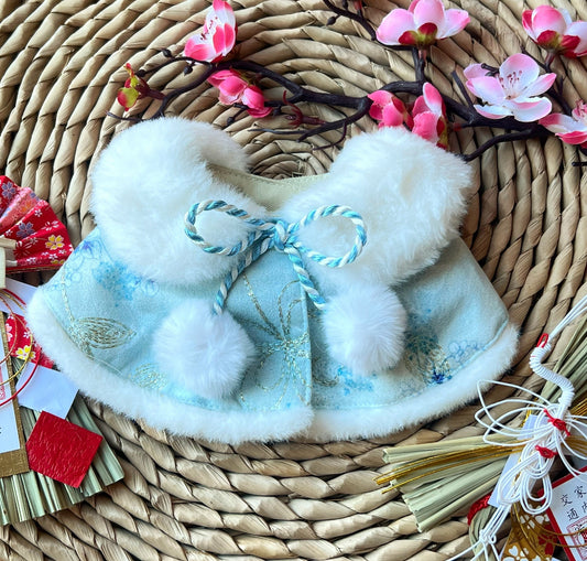 Golden Thread Flower Love Fur Shawl (Pinkish-Green) 金線花之戀毛毛披肩（粉綠色）