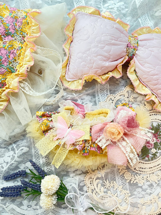 GDC0969 蝴蝶仙子碎花刺繡圍巾（嫩黃拼粉紅）