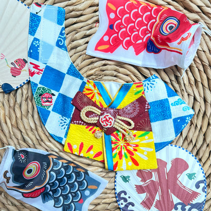 Fireworks festival yukata with Mizuhiki scarf 夏日祭煙花大會浴衣配水引結圍巾