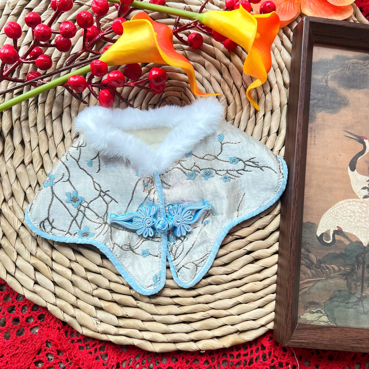 Sky Blue Plum Blossom Qipao 中式天藍色梅花披肩