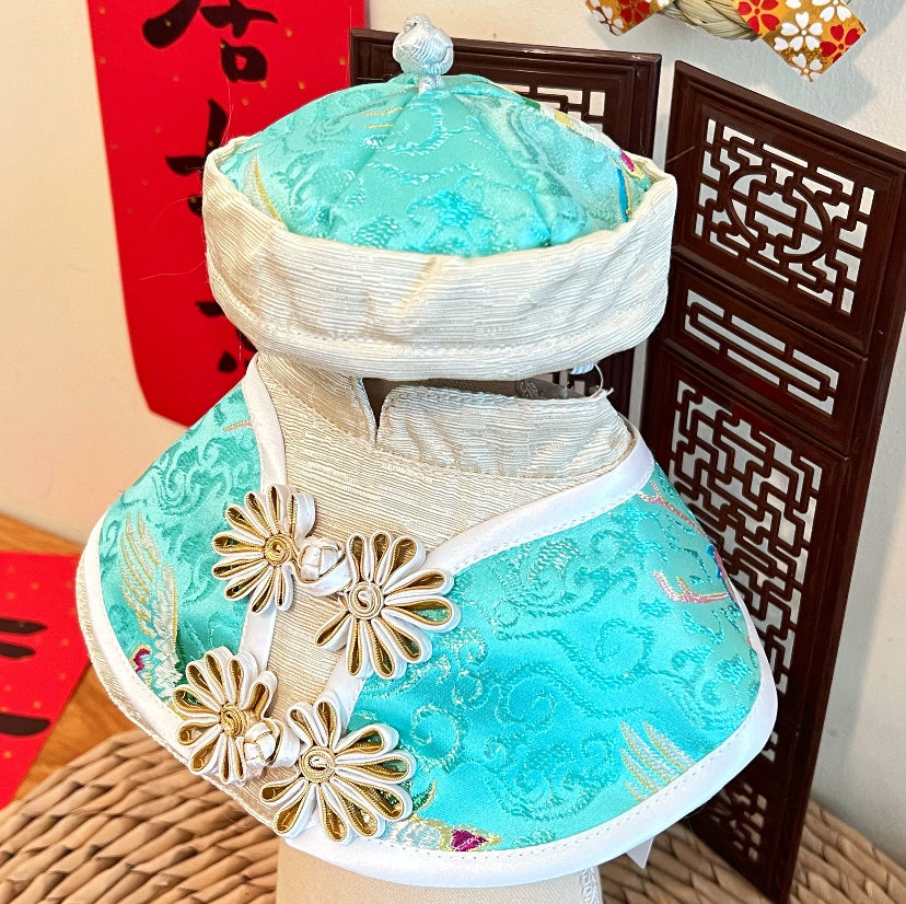 GDC0760 雲中鶴唐裝帽（湖綠配淺金色）