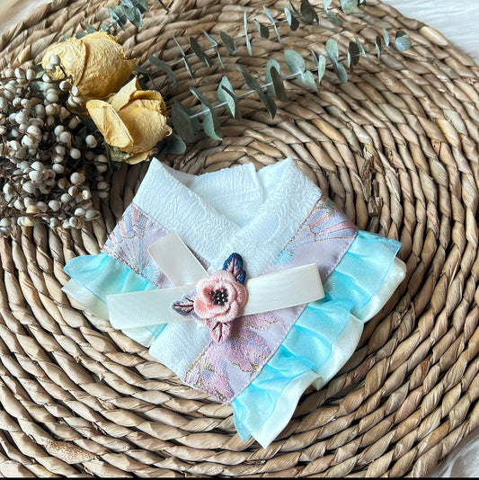 Floral Embroidery Scarf（Light purple with blue chiffon）刺繡花韓服領巾（粉紫配藍紗）