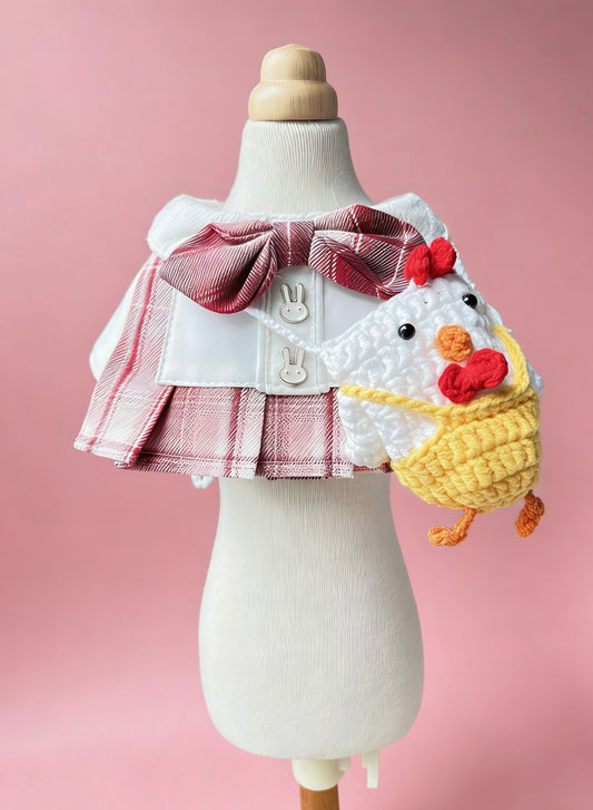 Kindergarten Girl Plaid Pet Scarf - Red product image 2 | GutsDogCom