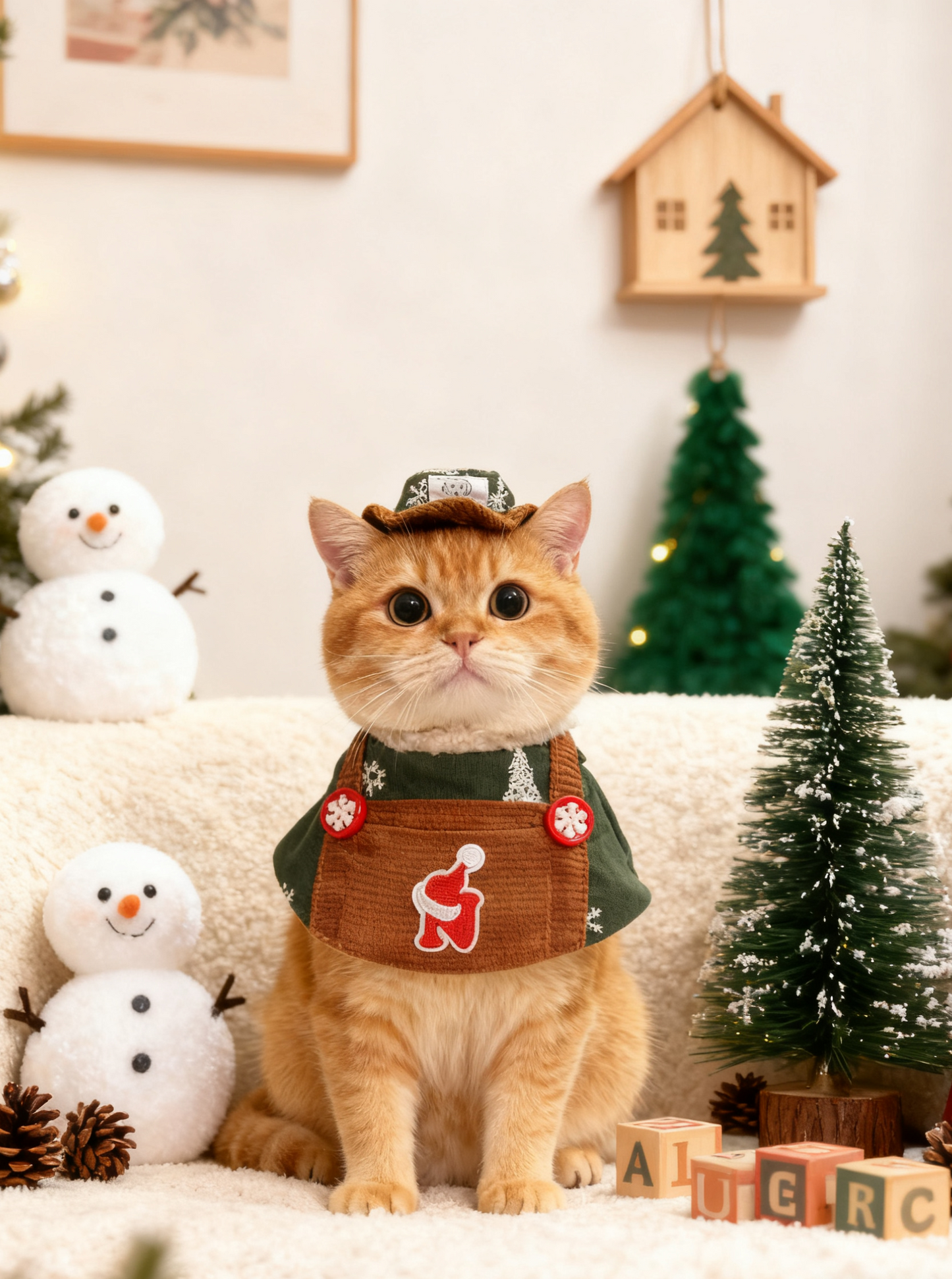 Green Embroidered Deer Worker Pants Scarf (Choose your own letters) 綠色聖誕刺繡鹿工人褲圍巾（自選字母）