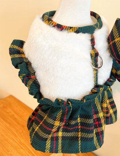 GDC0507 復古格胸背帶（白毛毛）不連拖繩